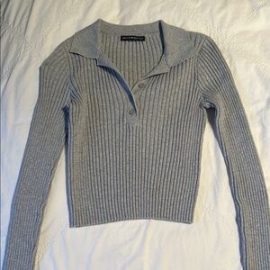 Brandy Melville Light Gray Ribbed V-Neck Sweater